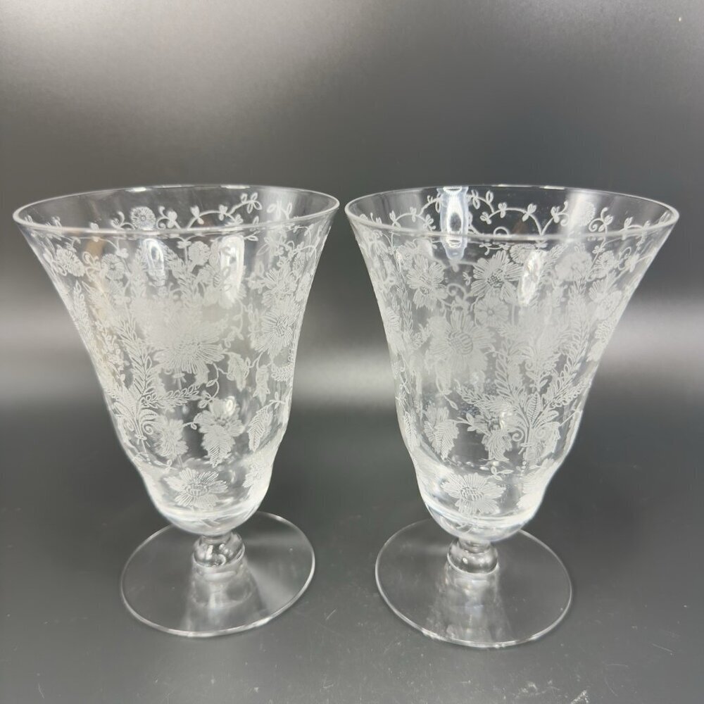 Vintage‎ Viking Glass PRELUDE Etched Clear Footed Glasses Cups Tumblers Set 2